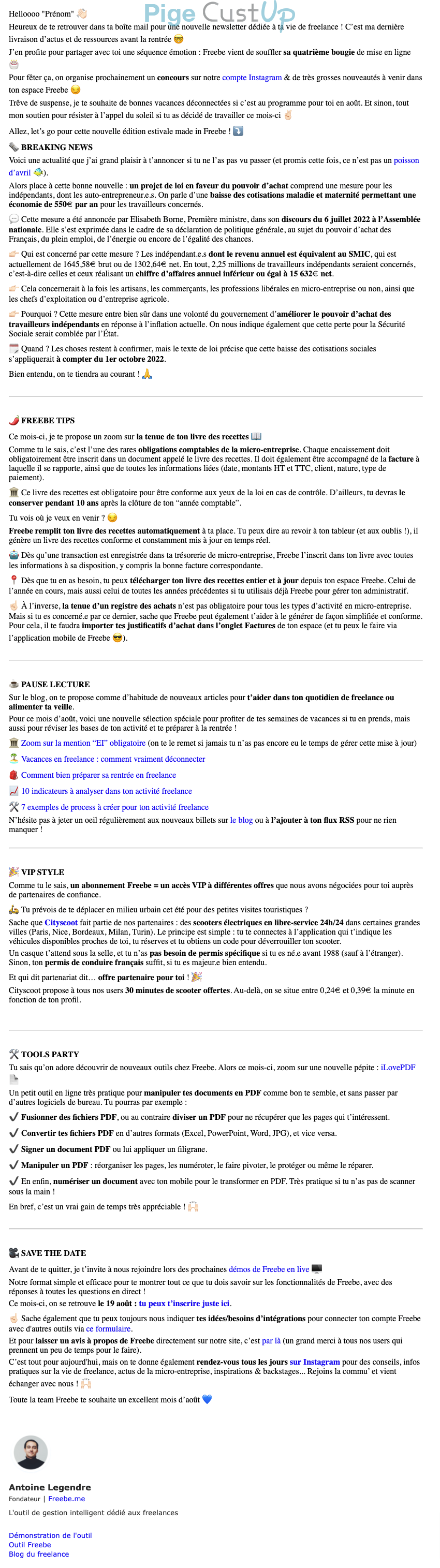 Exemple de Type de media  e-mailing - Freebe - Marketing relationnel - Newsletter