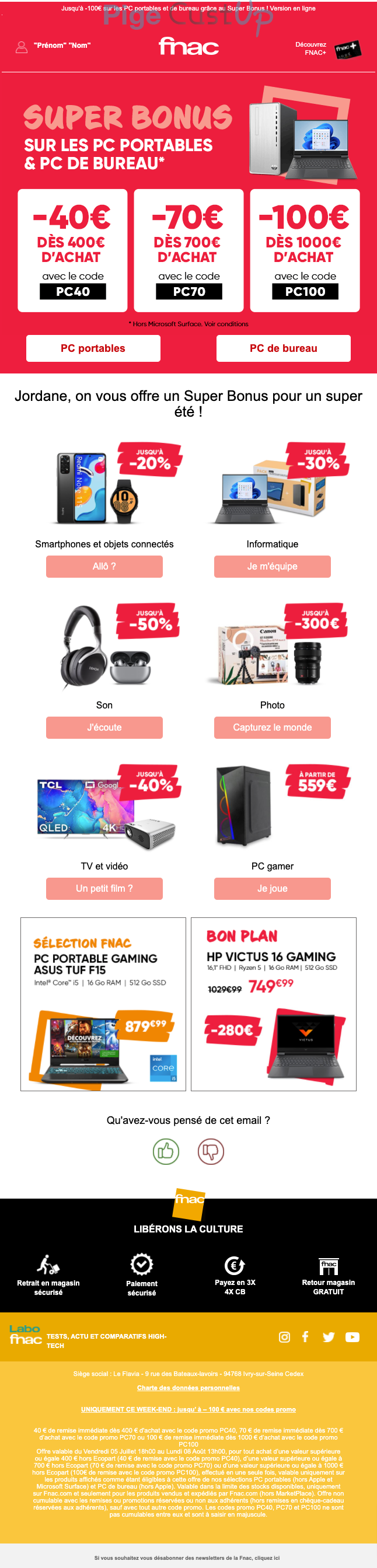 Exemple de Type de media  e-mailing - Fnac - Marketing Acquisition - Ventes flash, soldes, demarque, promo, réduction