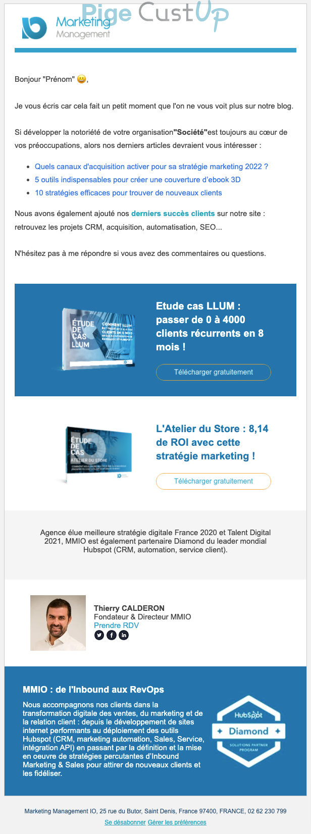 Exemple de Type de media  e-mailing - Marketing Management - Marketing Acquisition - Relance inactifs