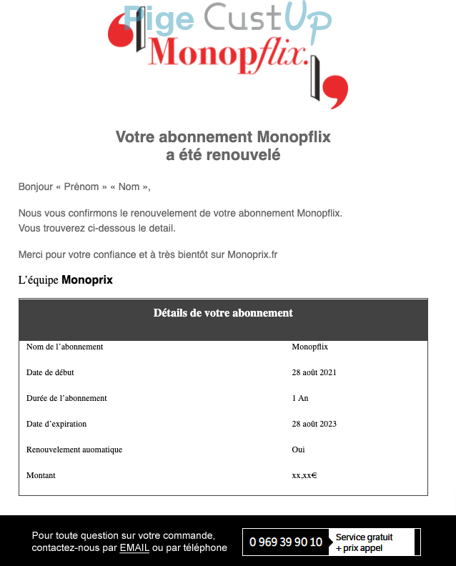Exemple de Type de media  e-mailing - Monoprix - Marketing fidélisation - Renouvellement abonnement