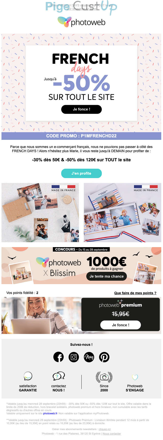 Exemple de Type de media  e-mailing - Photoweb - Marketing Acquisition - Derniers jours - Ventes flash, soldes, demarque, promo, réduction