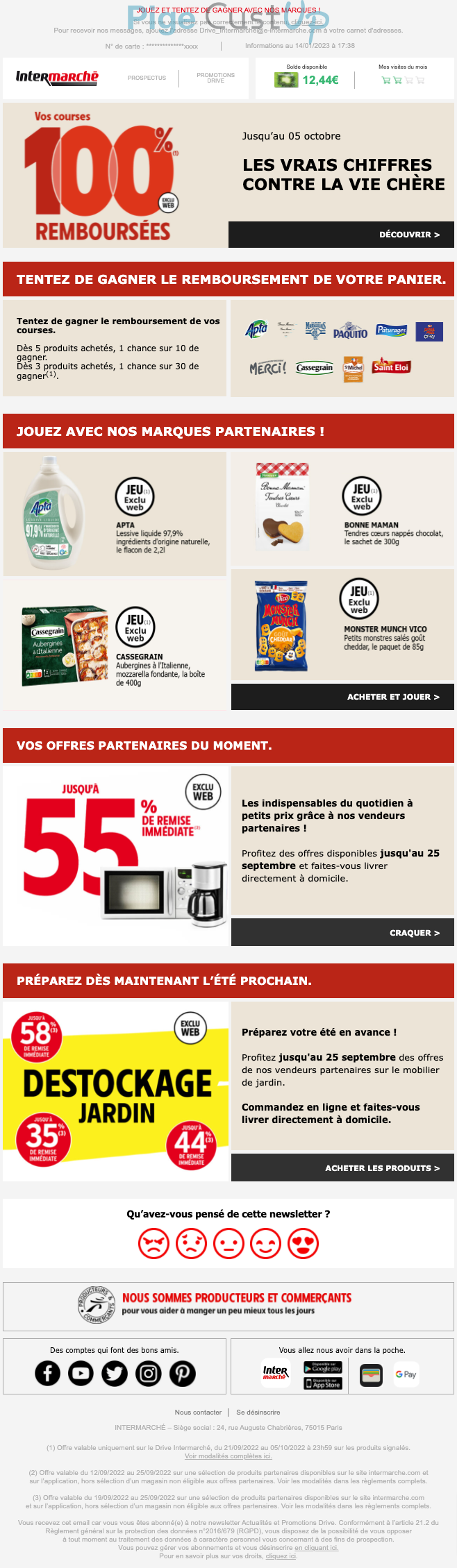 Exemple de Type de media  e-mailing - Intermarché - Marketing Acquisition - Jeu promo