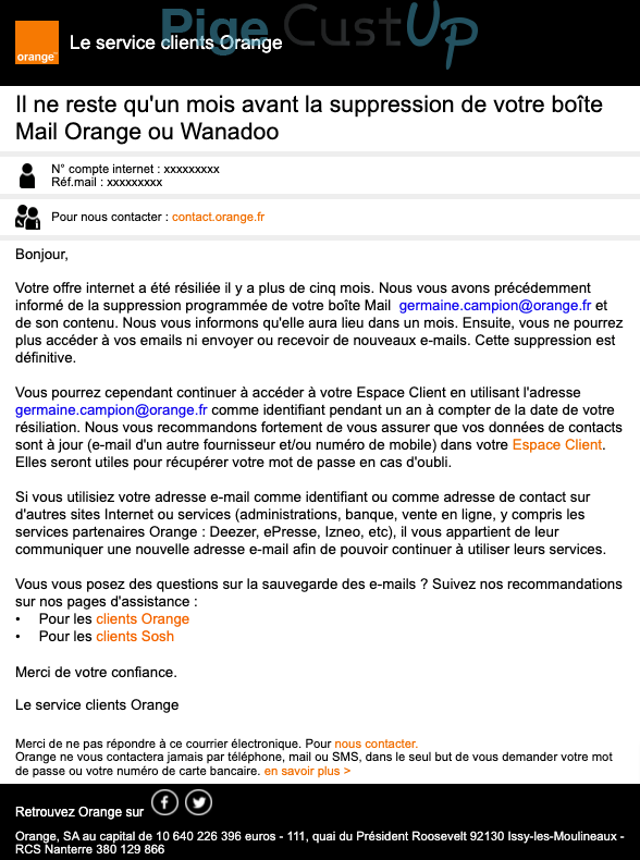Exemple de Type de media  e-mailing - Orange - Transactionnels - Annulation