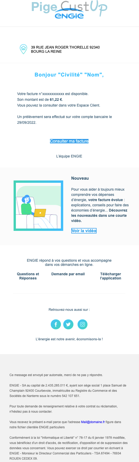 Exemple de Type de media  e-mailing - Engie - Transactionnels - Mise à disposition facture