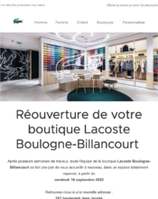 e-mailing - Marketing marque - infos Point de vente - Lacoste - 09/2022