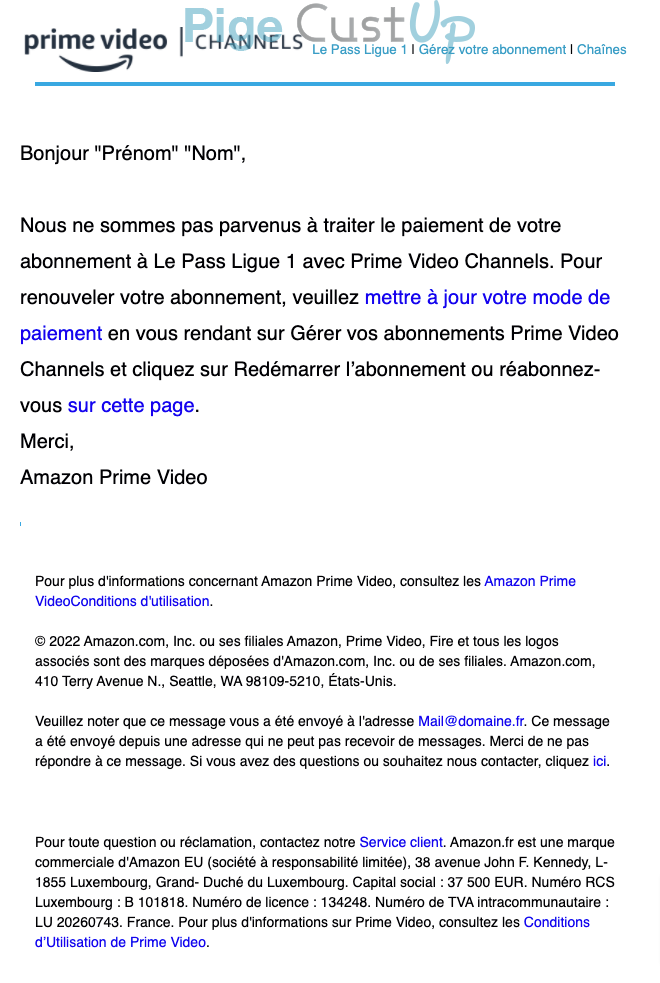 Exemple de Type de media  e-mailing - Amazon - Transactionnels - Échec de paiement