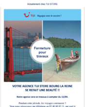 e-mailing - Marketing marque - infos Point de vente - TUI - 09/2022