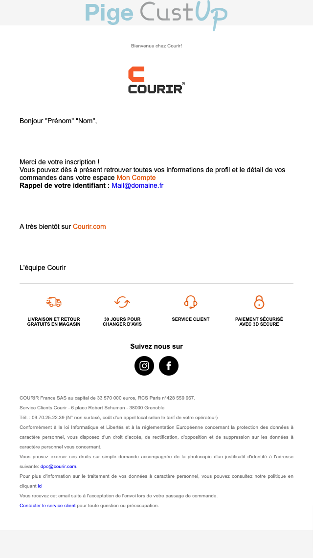 Exemple de Type de media  e-mailing - Courrir - Marketing relationnel - Bienvenue - Welcome - Transactionnels - Confirmation Création de Compte