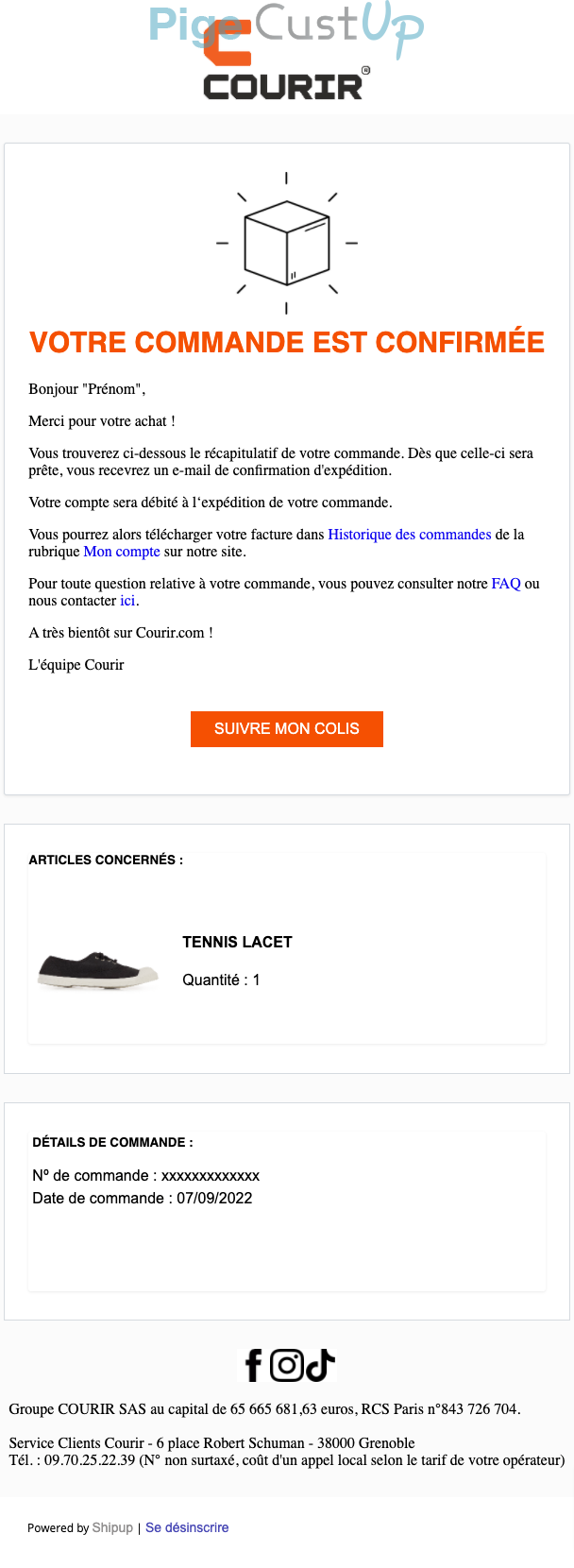 Exemple de Type de media  e-mailing - Courrir - Transactionnels - Confirmation de commande