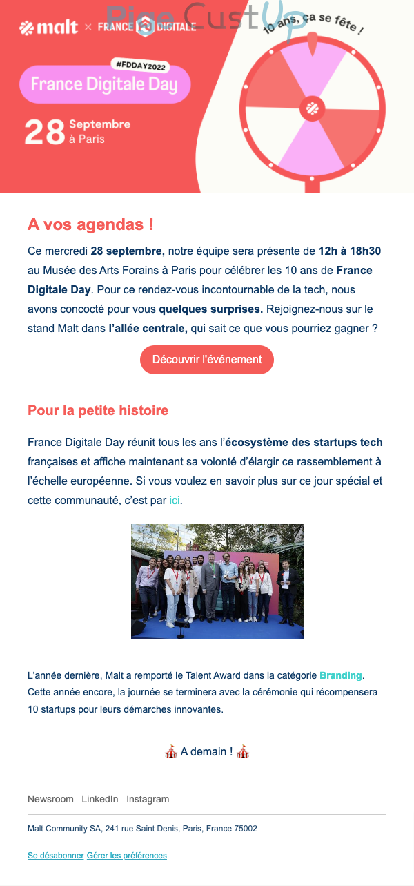 Exemple de Type de media  e-mailing - Malt - Marketing relationnel - Evénement