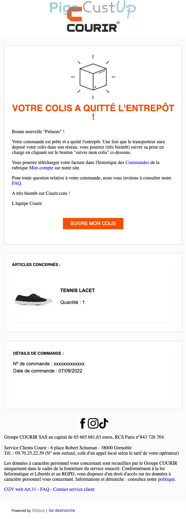 Exemple de Type de media  e-mailing - Courrir - Transactionnels - Suivi de commande Expédition / Livraison