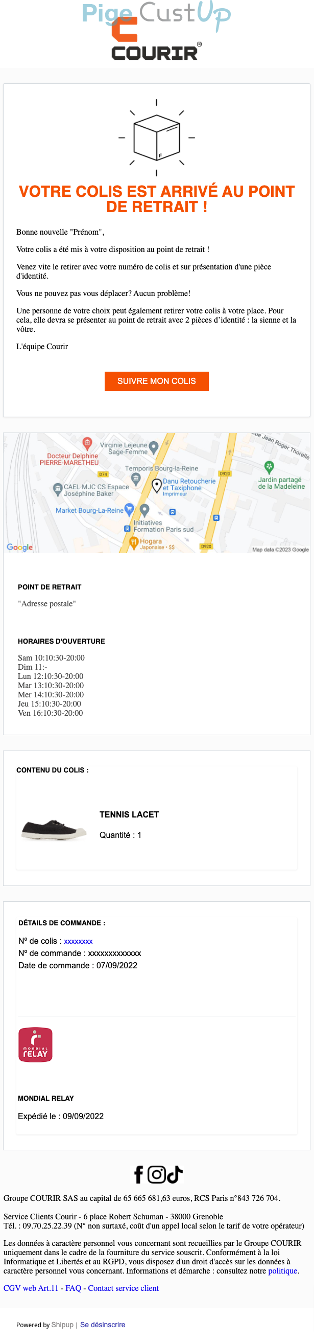 Exemple de Type de media  e-mailing - Courrir - Transactionnels - Suivi de commande Expédition / Livraison
