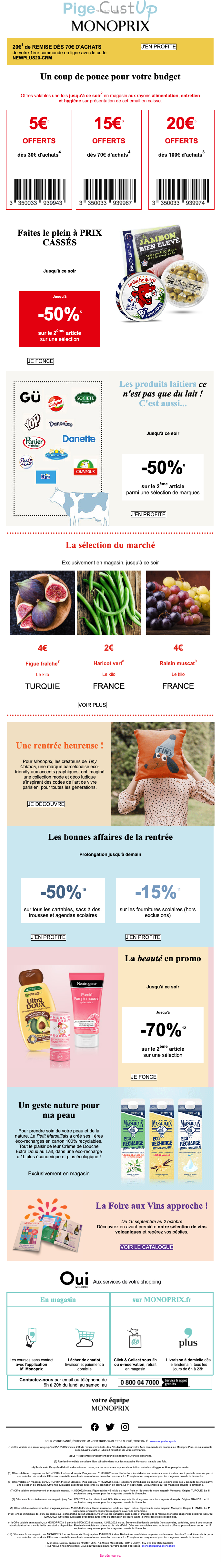 Exemple de Type de media  e-mailing - Monoprix - Marketing Acquisition - Derniers jours - Ventes flash, soldes, demarque, promo, réduction