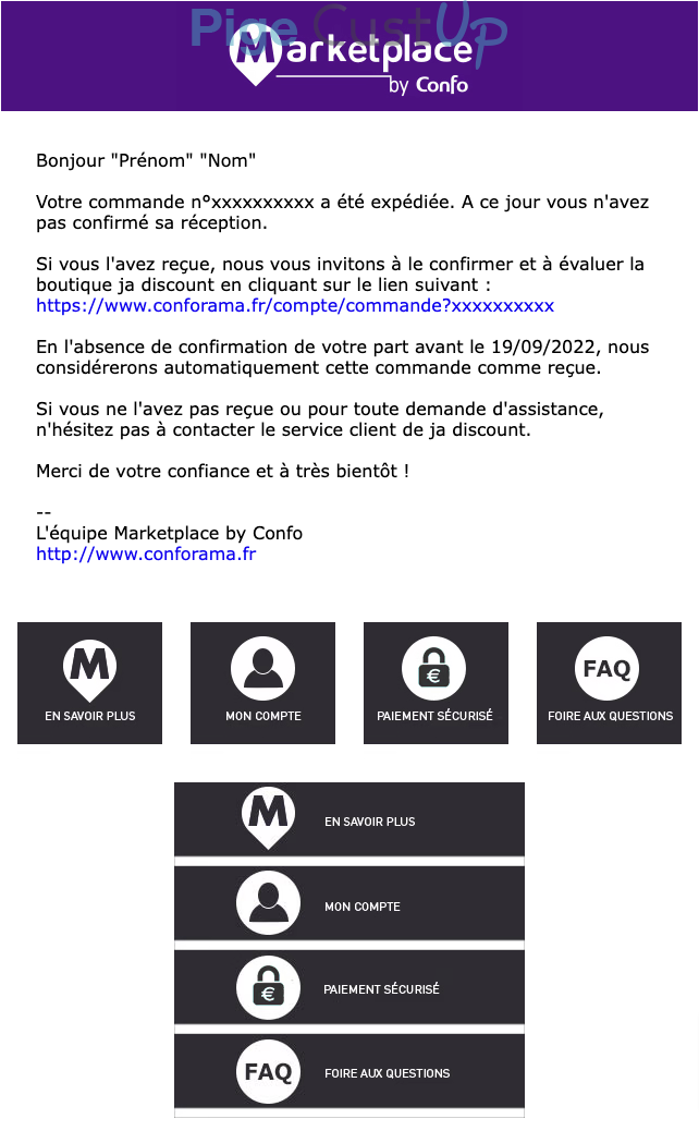 Exemple de Type de media  e-mailing - Conforama - Transactionnels - Suivi de commande Expédition / Livraison