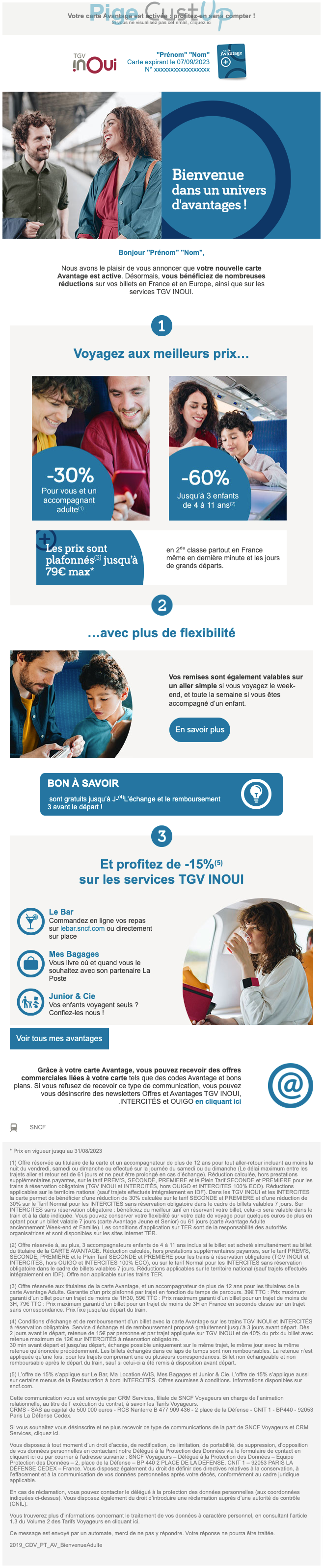 Exemple de Type de media  e-mailing - SNCF - Marketing fidélisation - Activation carte de fidélité