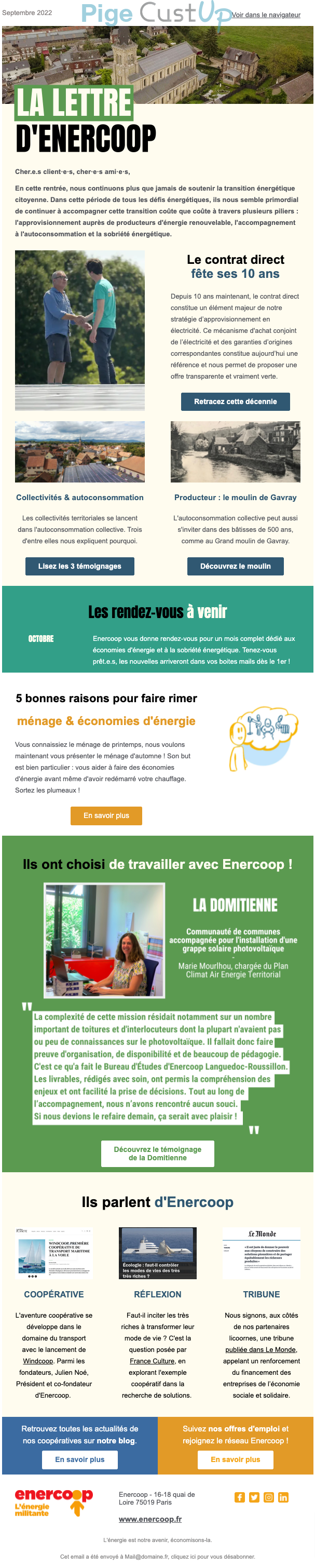 Exemple de Type de media  e-mailing - Enercoop - Marketing relationnel - Newsletter