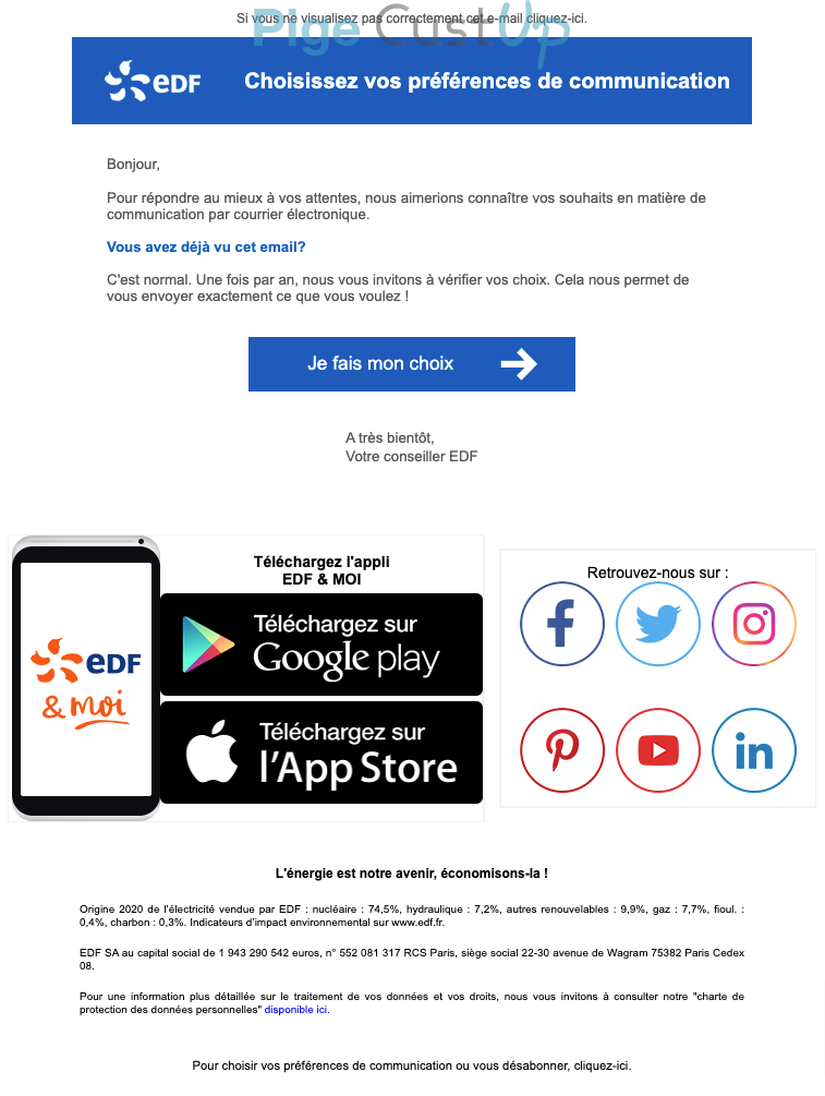 Exemple de Type de media  e-mailing - EDF - Collecte de données - Confirmation Optin / Optinisation