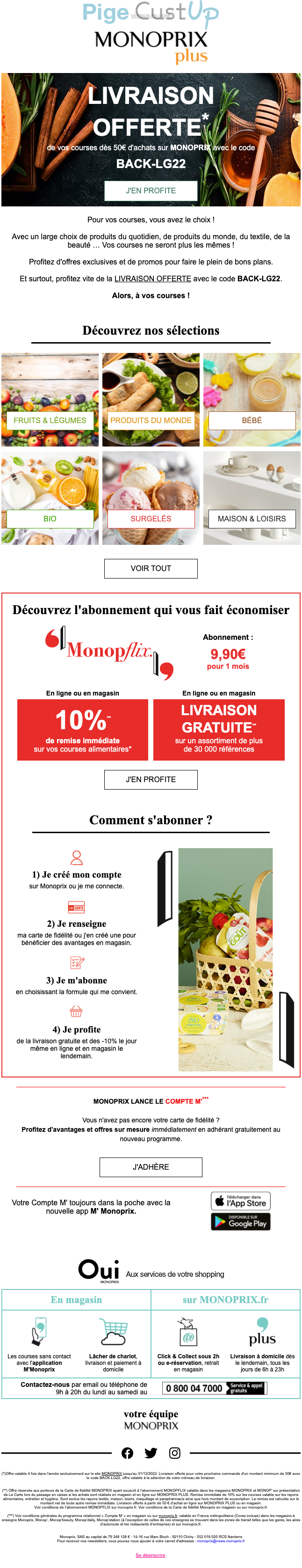 Exemple de Type de media  e-mailing - Monoprix - Marketing Acquisition - Acquisition abonnements - Ventes flash, soldes, demarque, promo, réduction - Marketing fidélisation - Incitation au réachat
