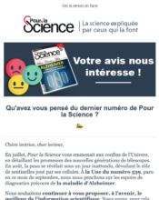 e-mailing - Enquêtes Clients - NPS / Avis clients - Pour la Science - 09/2022