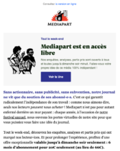 e-mailing - Marketing Acquisition - Acquisition abonnements - Gratuit - Cadeau - Mediapart - 09/2022