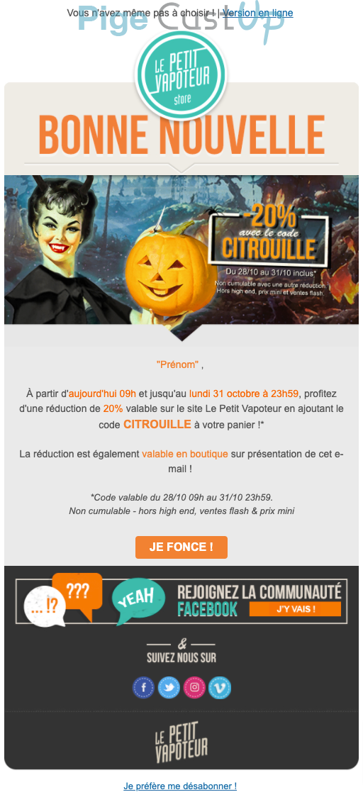 Exemple de Type de media  e-mailing - Le Petit Vapoteur - Marketing relationnel - Calendaire (Noël, St valentin, Vœux, …)