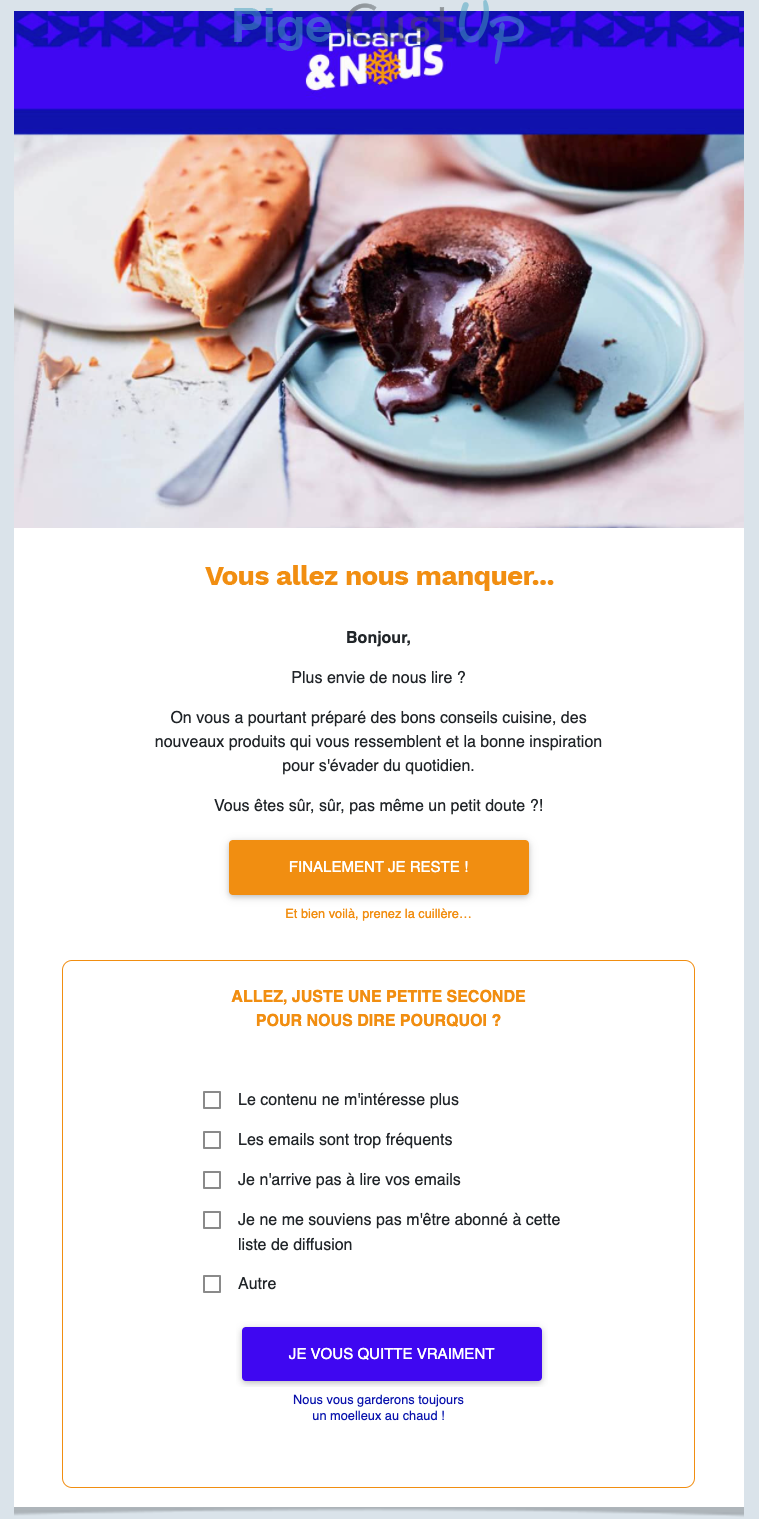 Exemple de Type de media  e-mailing - Picard - Transactionnels - Confirmation désabonnement Newsletters