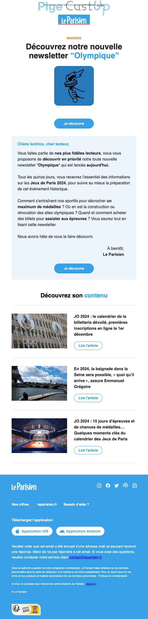 Exemple de Type de media  e-mailing - Le Parisien - Marketing marque - Communication Services - Nouveaux Services - Marketing relationnel - Newsletter
