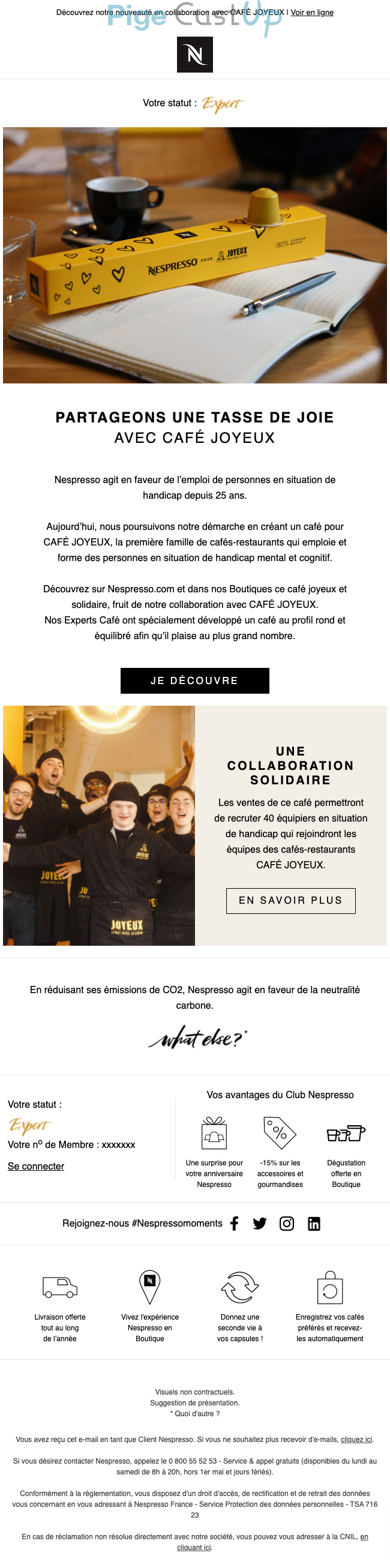 Exemple de Type de media  e-mailing - Nespresso - Marketing marque - Nom de marque - Marketing relationnel - Newsletter