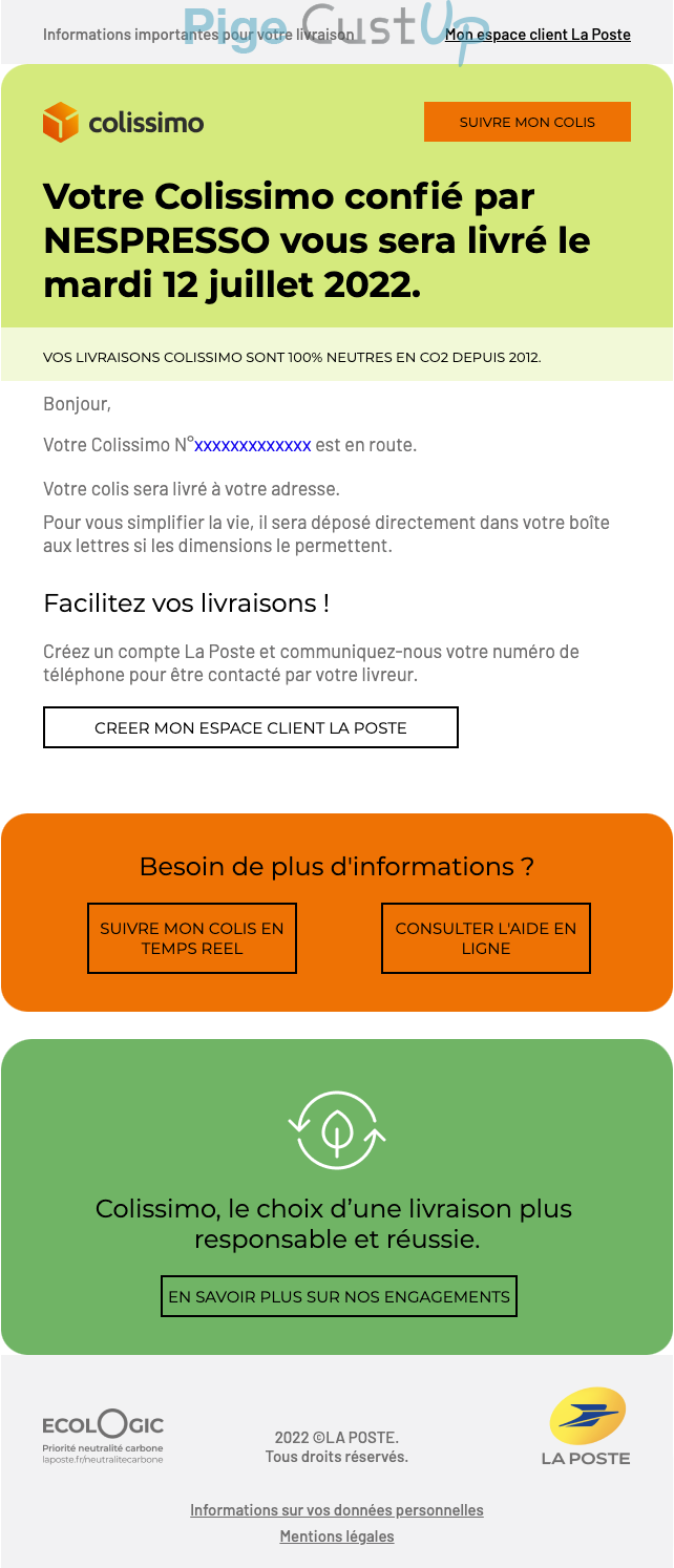 Exemple de Type de media  e-mailing - La Poste - Transactionnels - Suivi de commande Expédition / Livraison