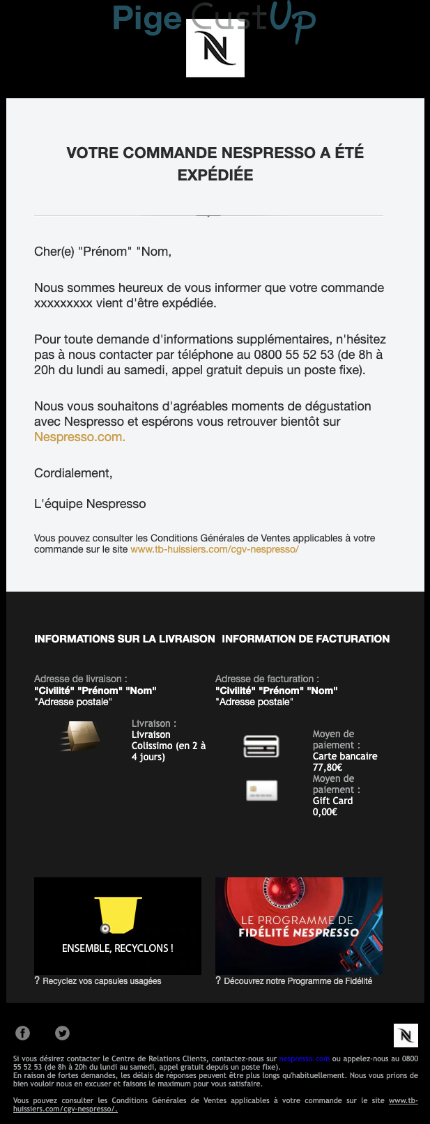 Exemple de Type de media  e-mailing - Nespresso - Transactionnels - Suivi de commande Expédition / Livraison