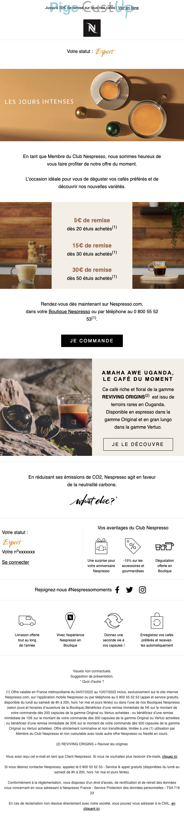 Exemple de Type de media  e-mailing - Nespresso - Marketing fidélisation - Incitation au réachat - Points et statut - Recompenses