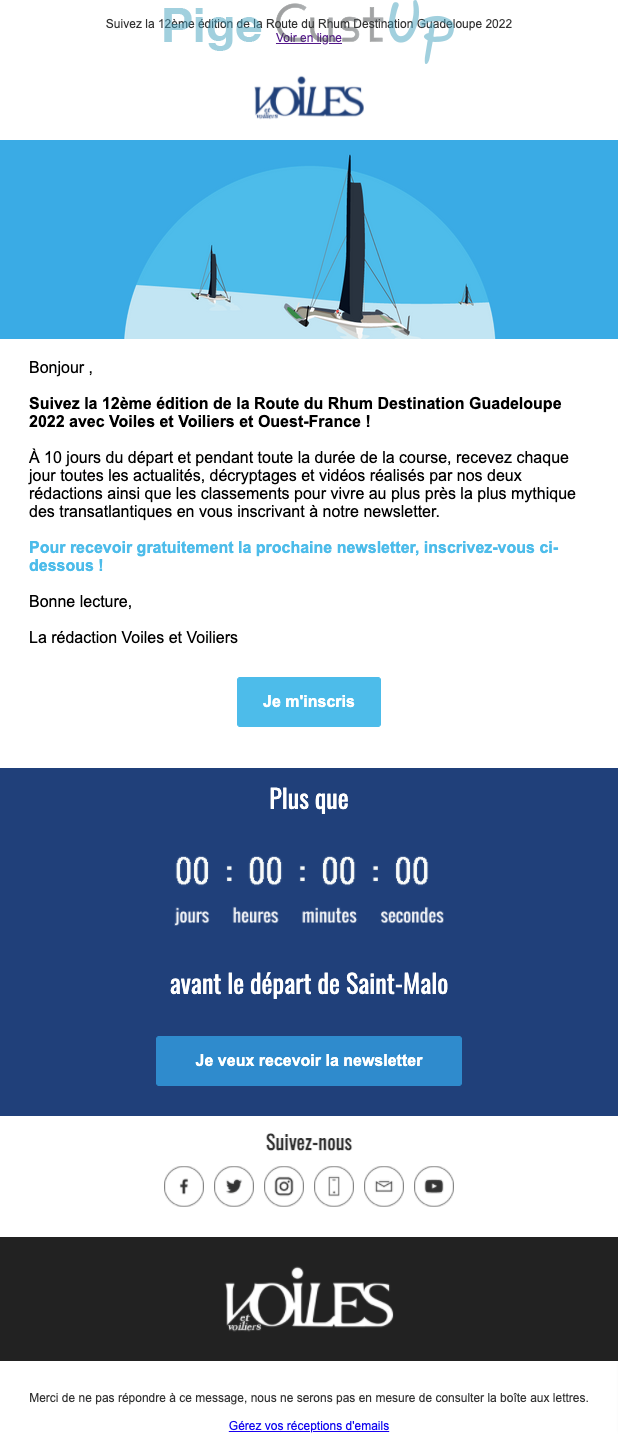 Exemple de Type de media  e-mailing - Voiles et Voiliers - Collecte de données - Incitation inscription NL - Marketing relationnel - Evénement