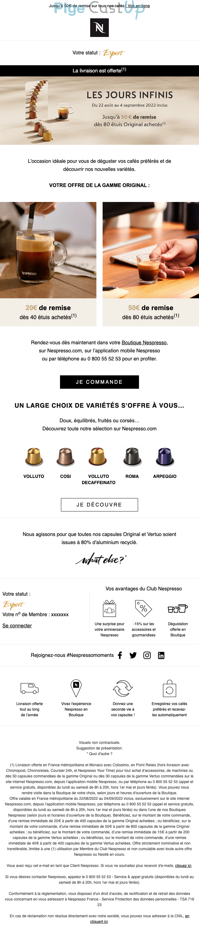 Exemple de Type de media  e-mailing - Nespresso - Marketing Acquisition - Derniers jours