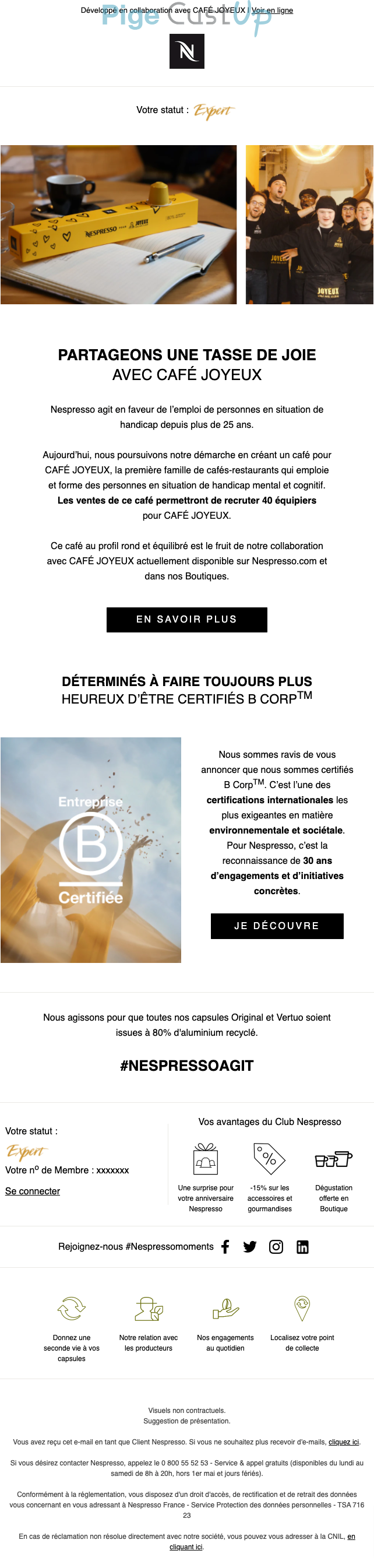 Exemple de Type de media  e-mailing - Nespresso - Marketing marque - Institutionnel - Marketing relationnel - Newsletter