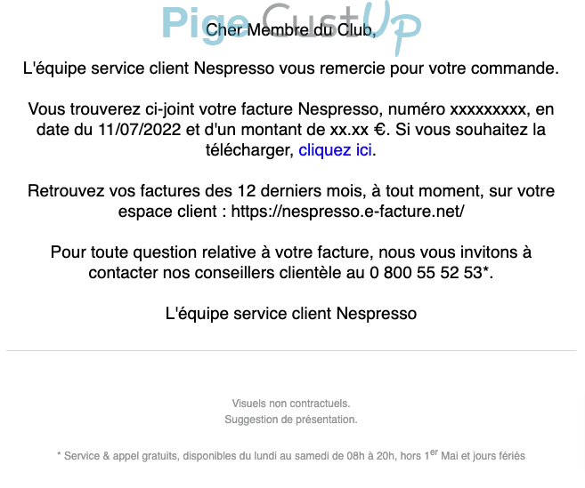 Exemple de Type de media  e-mailing - Nespresso - Transactionnels - Mise à disposition facture