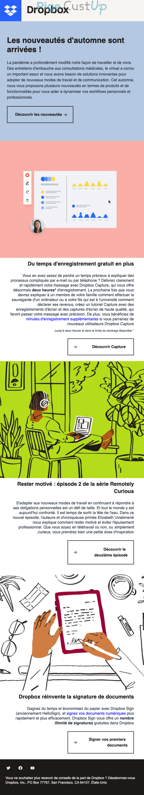 Exemple de Type de media  e-mailing - Dropbox - Marketing marque - Communication Produits - Nouveaux produits