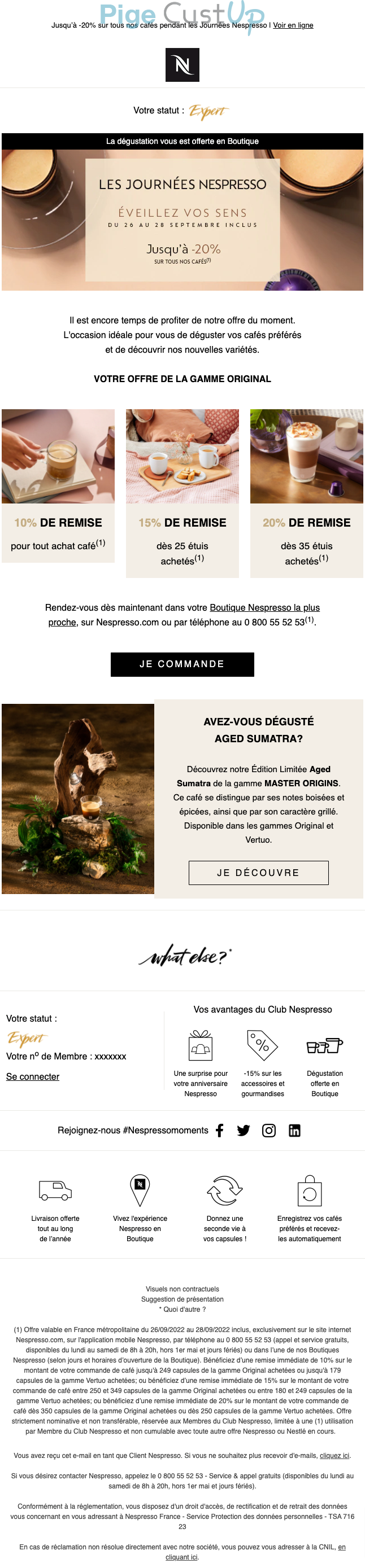 Exemple de Type de media  e-mailing - Nespresso - Marketing Acquisition - Derniers jours - Marketing fidélisation - Incitation au réachat