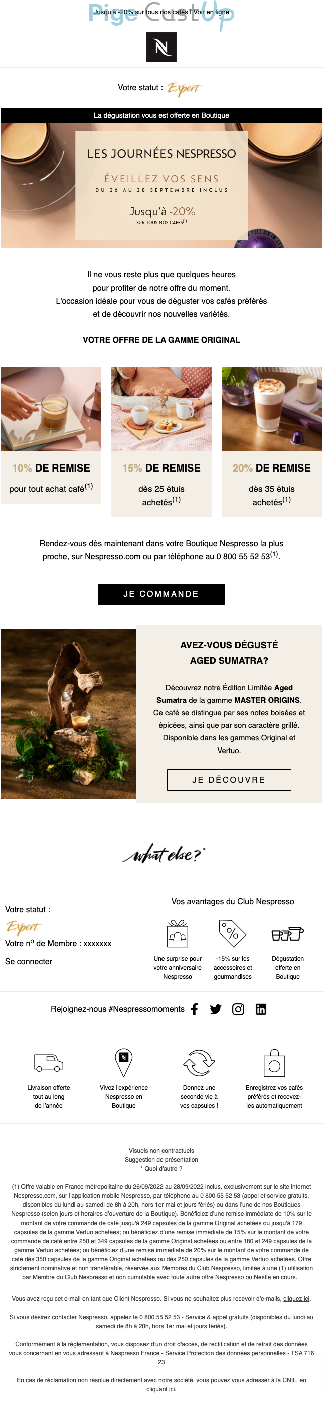 Exemple de Type de media  e-mailing - Nespresso - Marketing Acquisition - Derniers jours