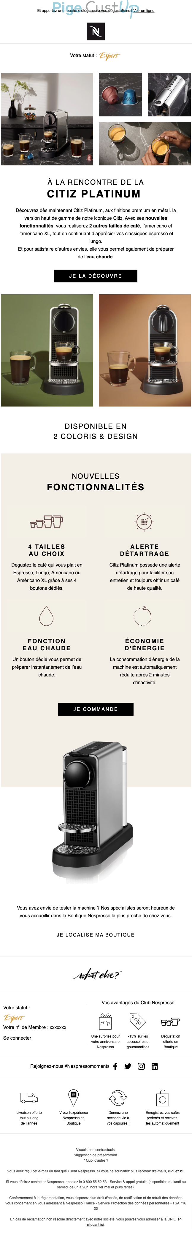 Exemple de Type de media  e-mailing - Nespresso - Marketing marque - Communication Produits - Nouveaux produits