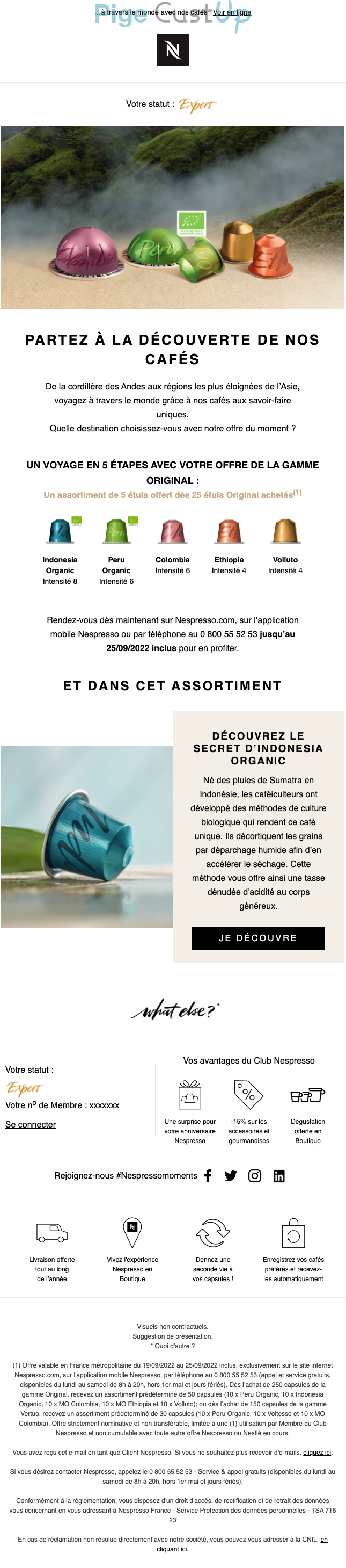 Exemple de Type de media  e-mailing - Nespresso - Marketing marque - Communication Produits - Nouveaux produits - Marketing relationnel - Newsletter
