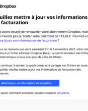 e-mailing - Transactionnels - Échec de paiement - Service Clients - Mise à jour coordonnées bancaires - Dropbox - 10/2022