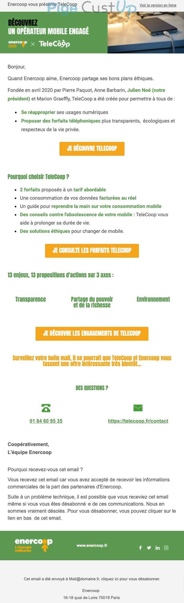 Exemple de Type de media  e-mailing - Enercoop - Marketing marque - Communication Produits - Nouveaux produits