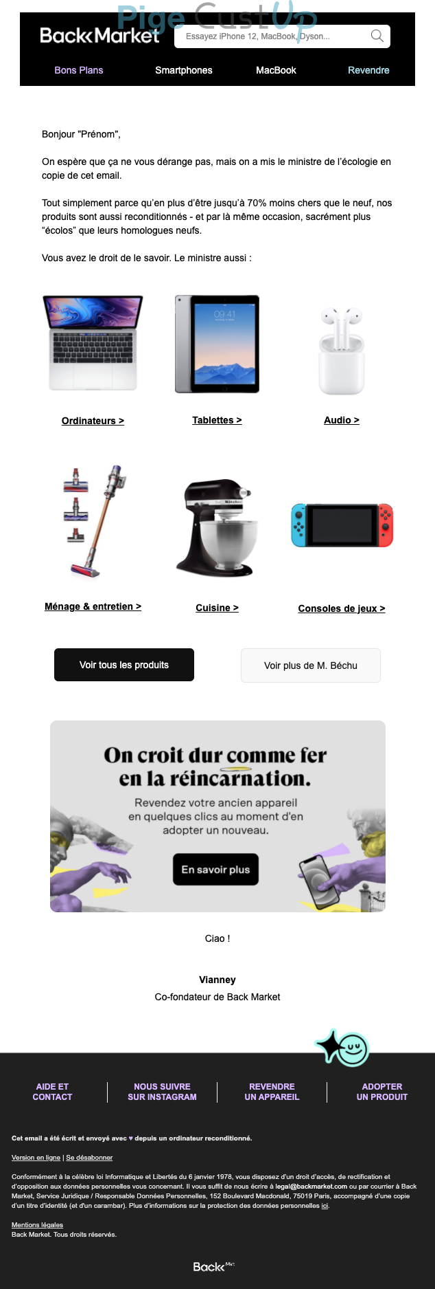 Exemple de Type de media  e-mailing - Back Market - Marketing marque - Communication Produits - Nouveaux produits - Marketing relationnel - Newsletter