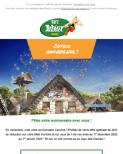 e-mailing - Marketing relationnel - Anniversaire / Fête contact - Parc Astérix - 10/2022