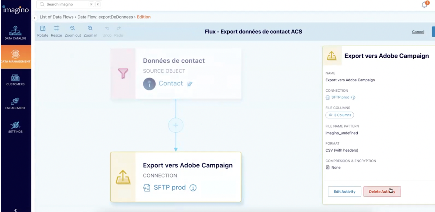 cdp imagino scenarisation flux export