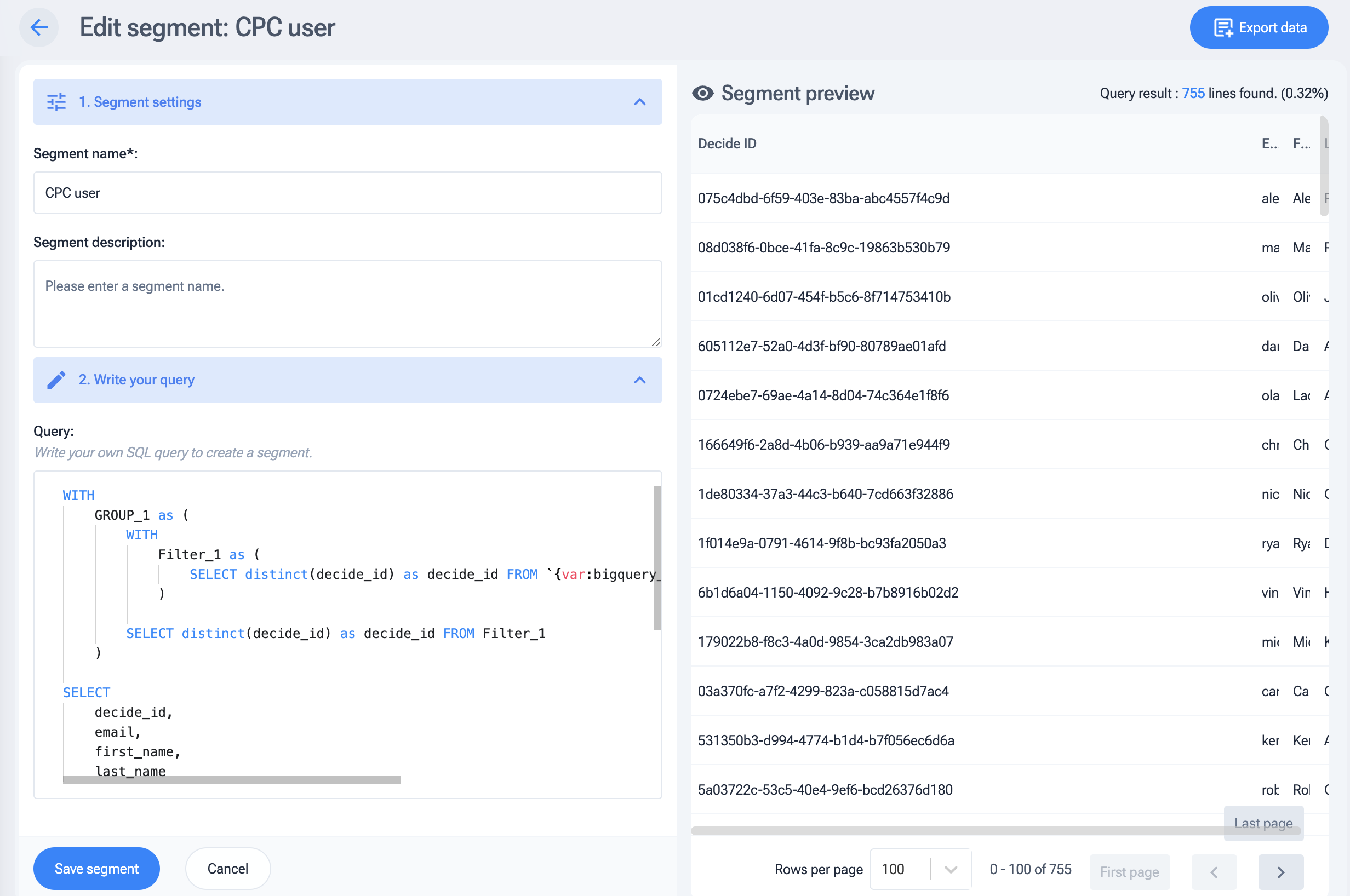 customer data platform decide ai editeur segments