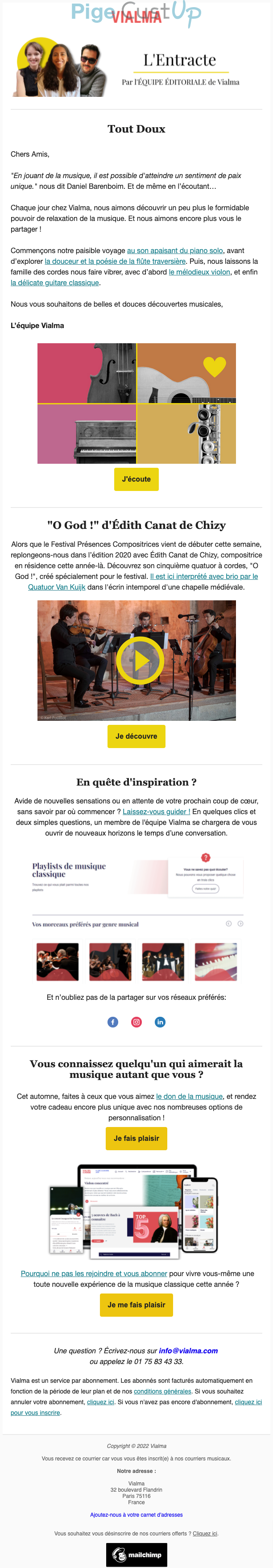 Exemple de Type de media  e-mailing - Vialma - Marketing relationnel - Newsletter