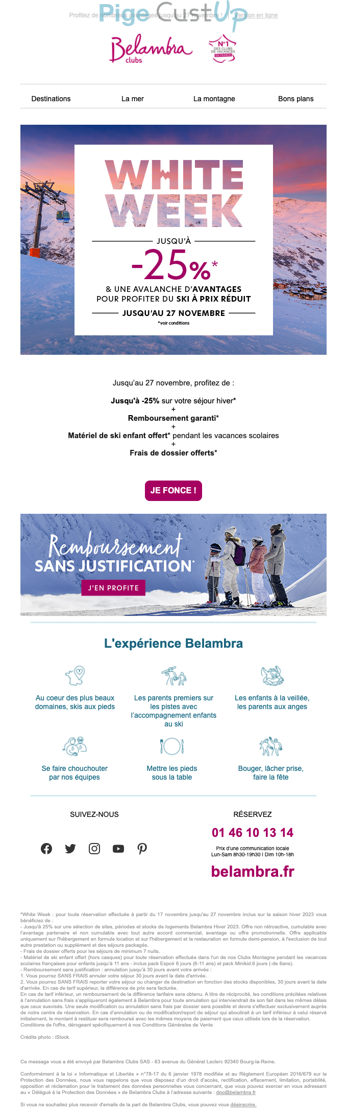 Exemple de Type de media  e-mailing - Belambra - Marketing Acquisition - Ventes flash, soldes, demarque, promo, réduction