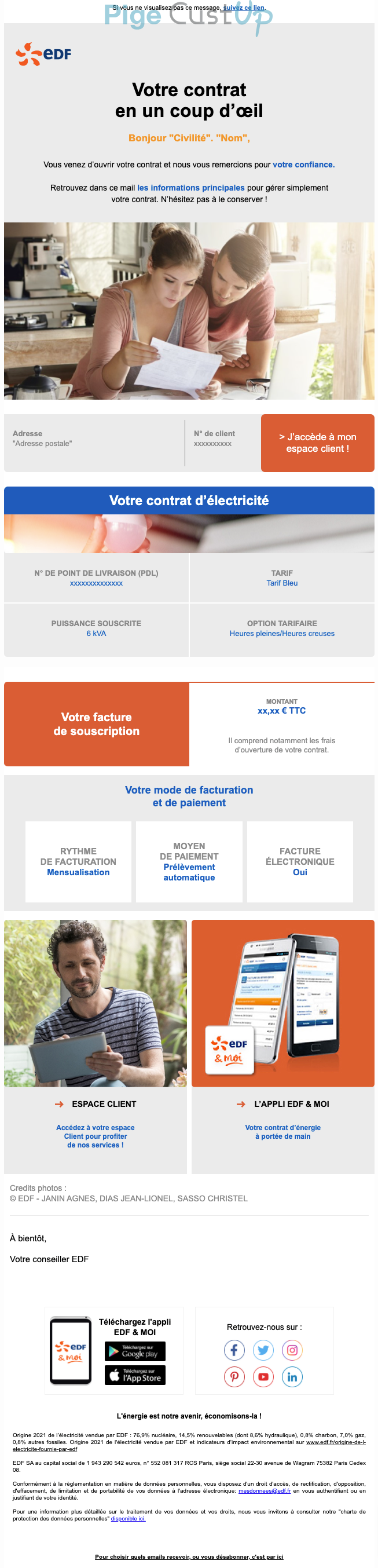 Exemple de Type de media  e-mailing - EDF - Transactionnels - Confirmation Création de Compte - Confirmation Ouverture de compte - Service Clients - Suivi de demande