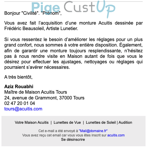 Exemple de Type de media  e-mailing - Maison Acuitis Tours - Marketing marque - Communication Services - Nouveaux Services